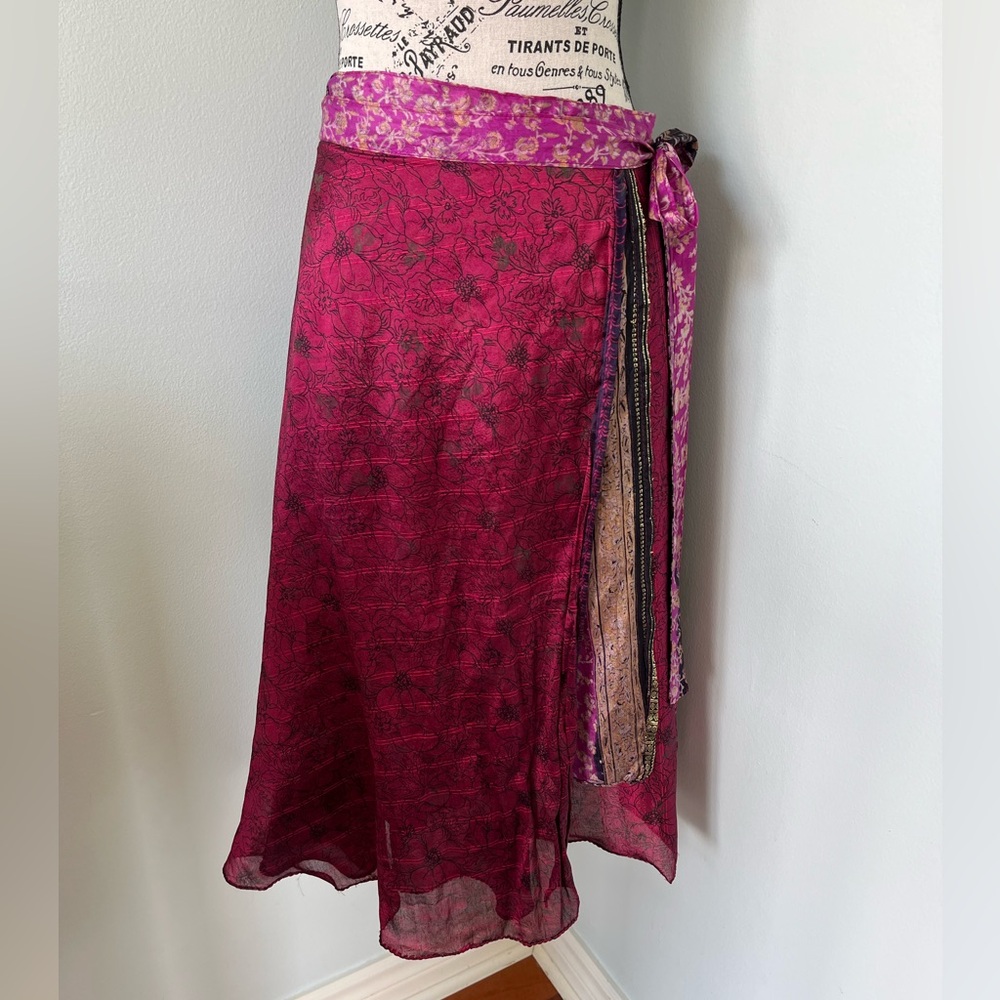 Reversible Fuchsia Floral Wrap Skirt